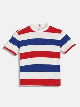 Tommy Hilfiger - Boys Multi-Color Striped Relaxed Fit Cotton T-Shirt