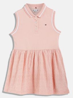 Tommy Hilfiger - Girls Pink Embroidered Regular Fit Cotton Dress