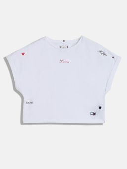Tommy Hilfiger - Girls White Logo Relaxed Fit Cotton Crop T-Shirt