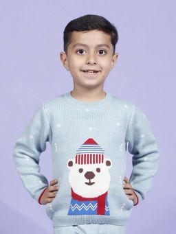 Kids of Greendeer - Hearth Warming Bear Jacquard Blue Cotton Sweater