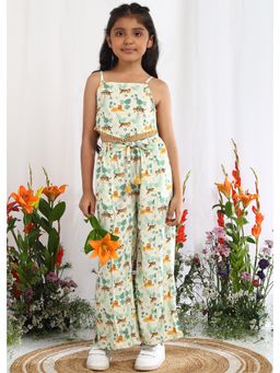 The Tribe Kids - Girls Off White Sleeveless Print Cotton Co-Ord Set