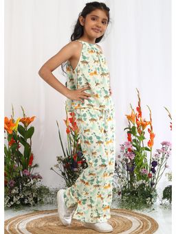 The Tribe Kids - Girls Off White Sleeveless Printed Cotton Co-Ord Set