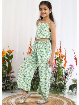 The Tribe Kids - Girls Off White Breezy Leaf Print Cotton Co-Ord Set