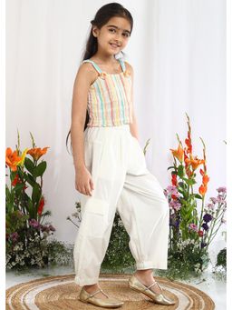 The Tribe Kids - Girls Multi-Color Cotton Lurex Striped Top with Cargo Pant