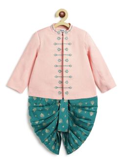 TIBER TABER - Boys Morpankh Pink Bandhgala & Dhoti