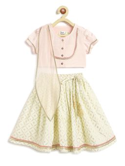 TIBER TABER - Girls Pink Green Lehenga & Choli with Dupatta