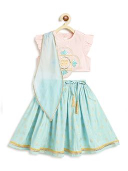 TIBER TABER - Girls Lotus Pink Embroidery Lehenga Choli & Dupatta