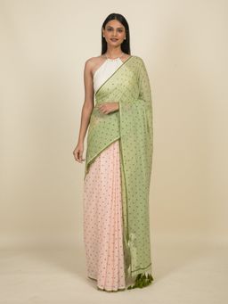 Suta - Beige and Olive Polka Doted Cotton Saree