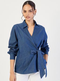 Femmella - Navy Blue Denim Wrap Top