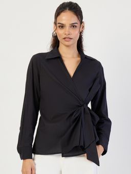 Femmella - Black Cotton Wrap Top