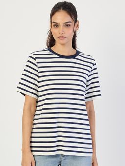 Femmella - Navy Striped Knit T-Shirt