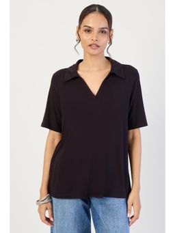 Femmella - Bamboo Black Knit Polo T-Shirt