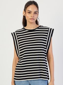 Femmella - Black Striped Sleeveless Knit Top