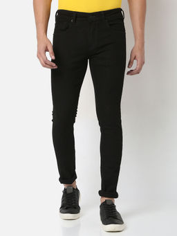Spykar - Black Cotton Super Skinny Fit Tapered Ankle Length Jeans for Men