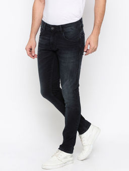 Spykar - Black Cotton Super Skinny Fit Tapered Ankle Length Jeans For Men