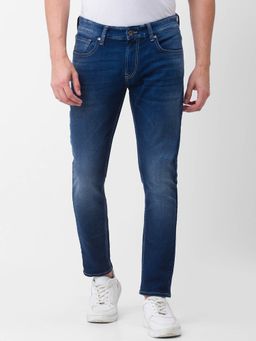 Spykar - Dark Blue Cotton Slim Fit Tapered Length Jeans for Men (kano)