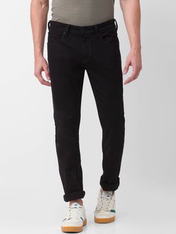 Spykar - Black Cotton Regular Fit Narrow Length Jeans for Men (rover)