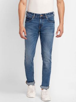 Spykar - Mid Blue Cotton Slim Fit Narrow Length Jeans for Men (skinny)