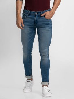 Spykar - Mid Blue Cotton Slim Fit Narrow Length Jeans for Men (skinny)