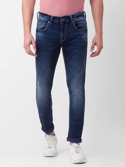 Spykar - Dark Blue Cotton Super Slim Fit Tapered Length Jeans for Men (super Skinny)