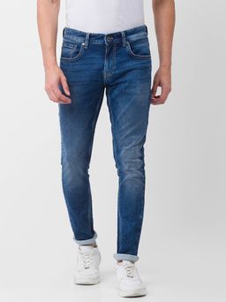 Spykar - Mid Blue Cotton Super Slim Fit Tapered Length Jeans for Men (super Skinny)