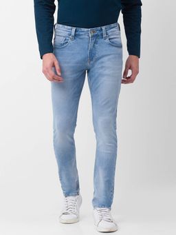 Spykar - Light Blue Cotton Super Slim Fit Tapered Length Jeans for Men (super Skinny)