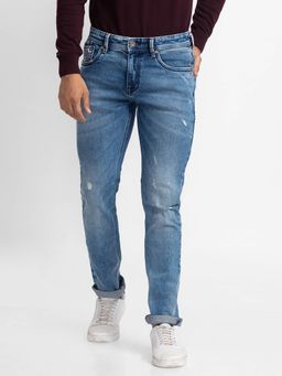 Spykar - Mid Blue Cotton Regular Fit Narrow Length Jeans for Men (rover)