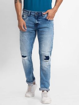 Spykar - Mid Blue Cotton Comfort Fit Straight Length Jeans for Men (ricardo)