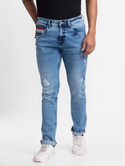 Spykar - Light Blue Cotton Regular Fit Narrow Length Jeans for Men (rover)