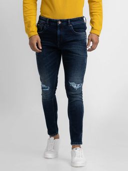 Spykar - Raw Blue Cotton Slim Fit Tapered Length Jeans for Men (kano)