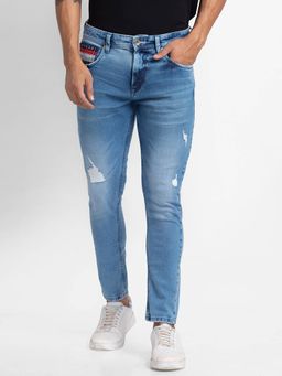 Spykar - Light Blue Cotton Slim Fit Tapered Length Jeans for Men (kano)
