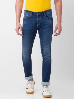 Spykar - Mid Blue Cotton Slim Fit Narrow Length Jeans for Men (skinny)