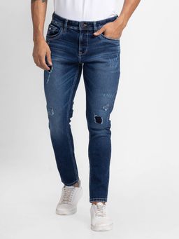 Spykar - Dark Blue Cotton Slim Fit Tapered Length Jeans for Men (kano)