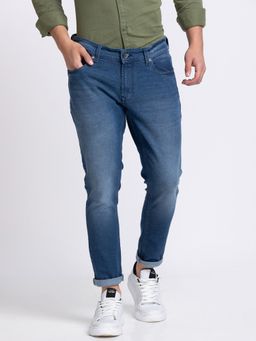 Spykar - Men Mid Blue Cotton Slim Fit Tapered Length Jeans