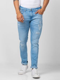 Spykar - Men Light Blue Cotton Slim Fit Narrow Length Jeans (Skinny)