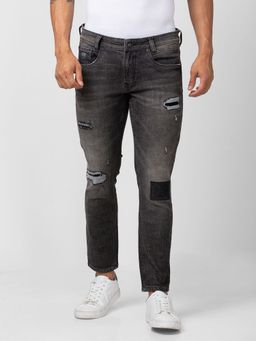 Spykar - Men Charcoal Black Cotton Slim Fit Tapered Length Jeans (Kano)