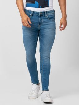 Spykar - Men Light Blue Cotton Stretch Slim Fit Tapered Length Jeans (Kano)
