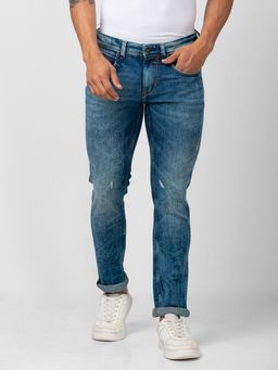 Spykar - Men Dark Blue Cotton Slim Fit Narrow Length Jeans (Skinny)
