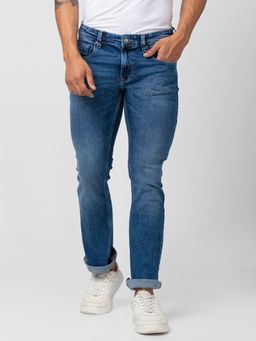 Spykar - Men Mid Blue Cotton Stretch Comfort Fit Regular Length Jeans (Rafter)