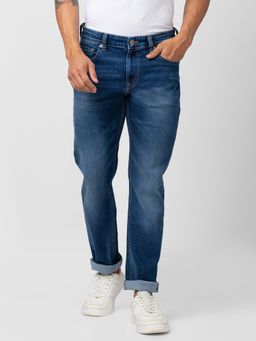 Spykar - Men Mid Blue Cotton Stretch Comfort Fit Straight Length Jeans (Ricardo)