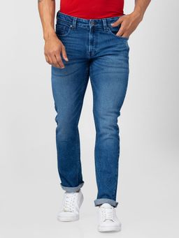 Spykar - Men Mid Blue Cotton Regular Fit Narrow Length Jeans (Rover)