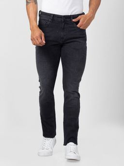 Spykar - Men Carbon Black Cotton Regular Fit Narrow Length Jeans (Rover)
