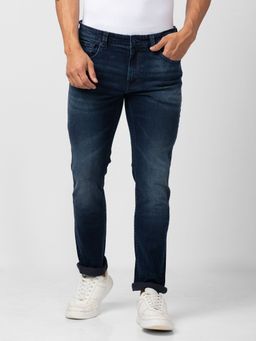 Spykar - Men Dark Blue Cotton Stretch Regular Fit Narrow Length Jeans (Rover)