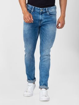 Spykar - Men Mid Blue Cotton Slim Fit Narrow Length Jeans (Skinny)