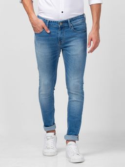 Spykar - Men Mid Blue Cotton Slim Fit Narrow Length Jeans (Skinny)