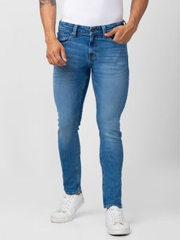 Spykar - Men Mid Blue Cotton Stretch Super Slim Fit Tapered Length Jeans (Super Skinny)