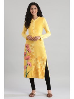 Aurelia - Yellow Round Neck Winter Kurta