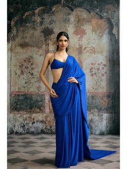 Saanjh by Lea - Neel Electric Blue Pre-Draped Saree with Stitched Blouse