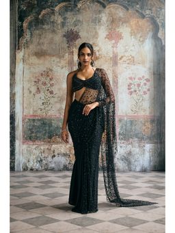 Saanjh by Lea - Aliara Black Modal Embellished Pre-Draped Saree with Stitched Blouse