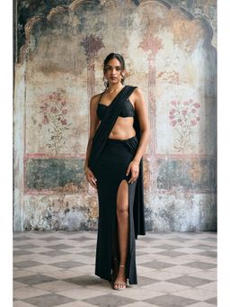 Saanjh by Lea - Shaina Black Pre-Draped Saree with Stitched Blouse